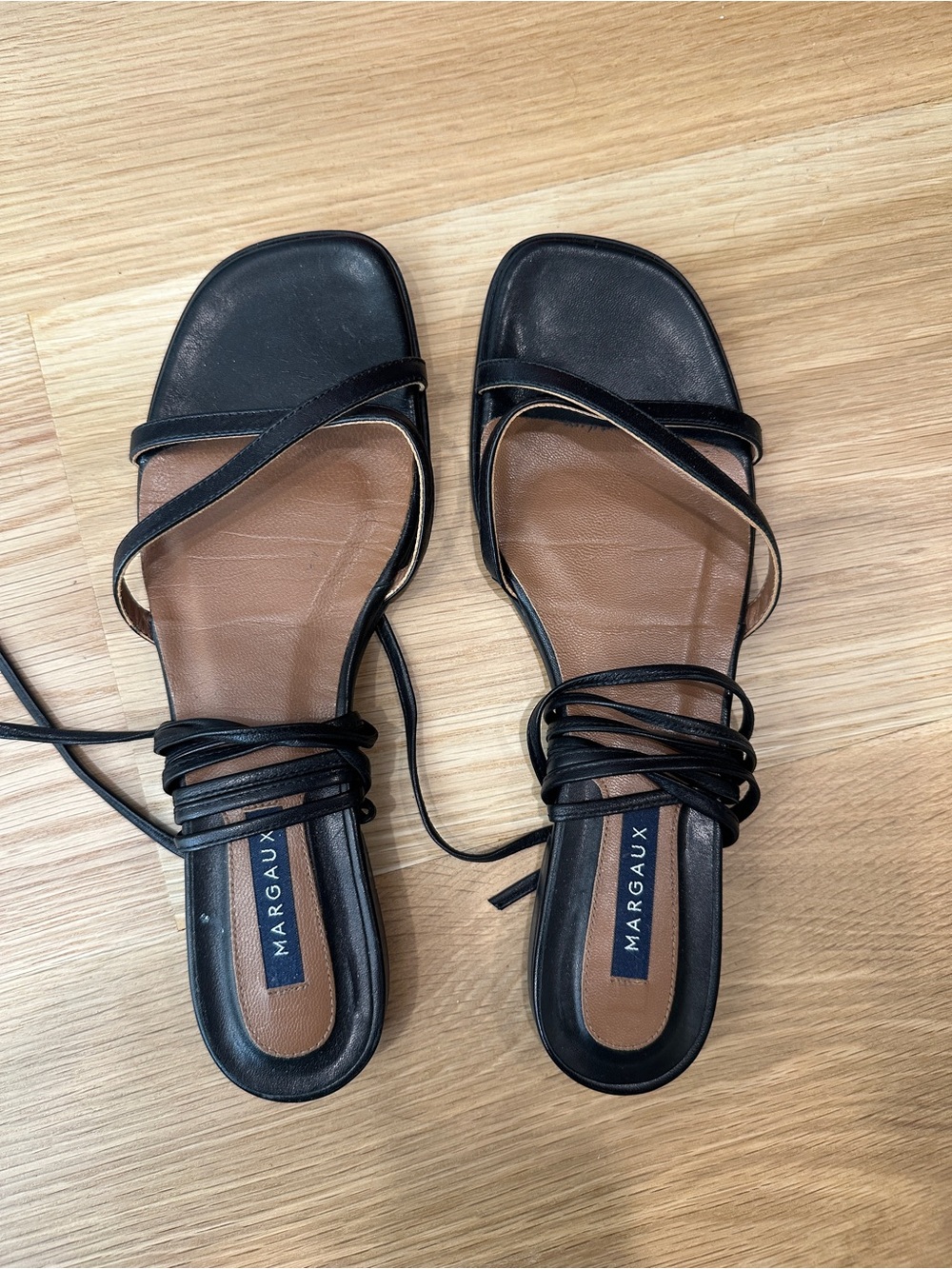 Margaux Black Wrap-Strap Square-Toe Sandals